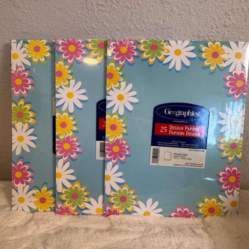 3pk Geographics Whoopsy Daisy Design Paper 75ct Blue Floral 8.5x11 Printer Paper